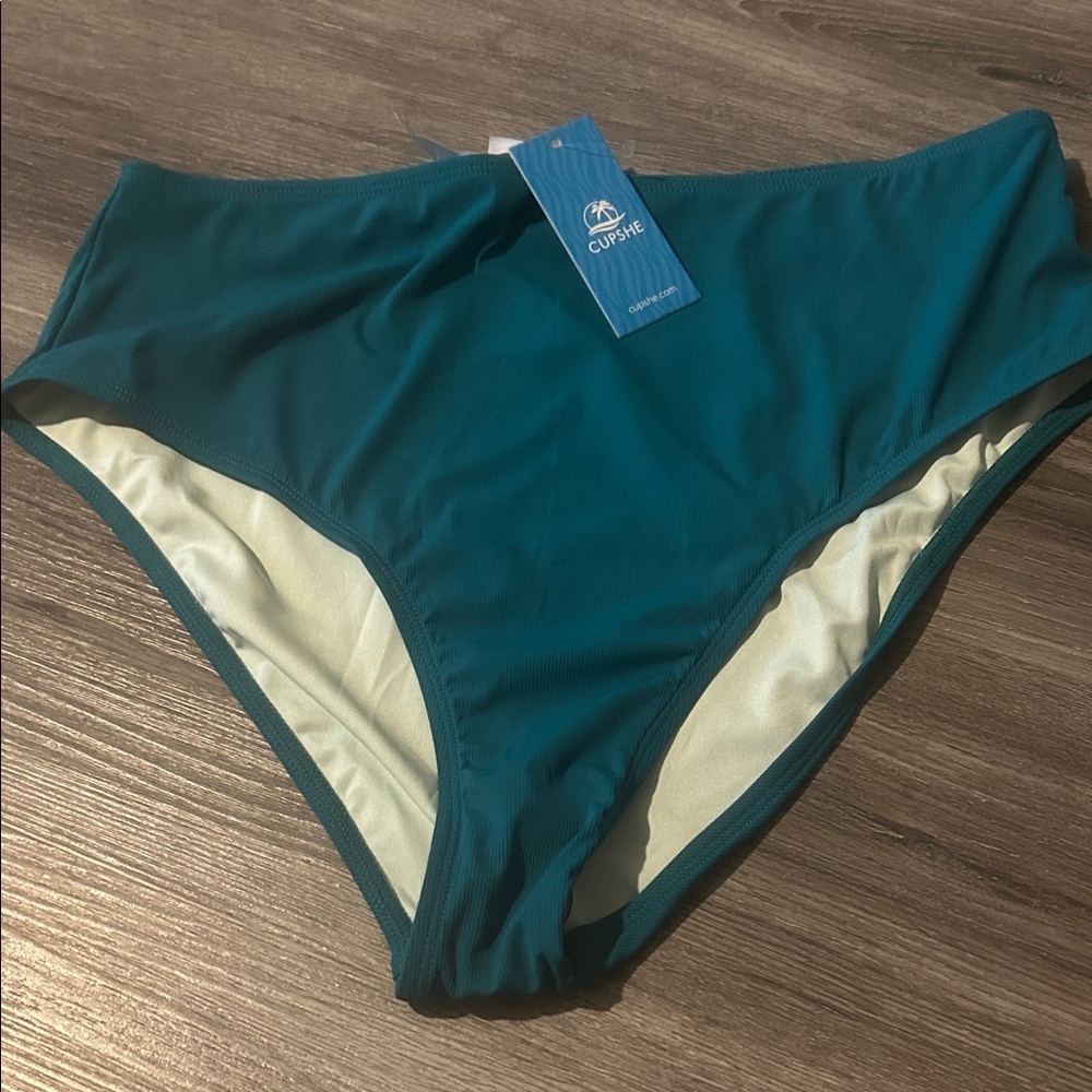 Cupshe Deep Teal High-Waisted Bikini Bottom